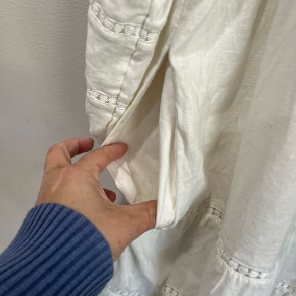Anthropologie Maeve White Linen Blend Tiered Mini Dress Boho Resort Coastal XL - Picture 4 of 10
